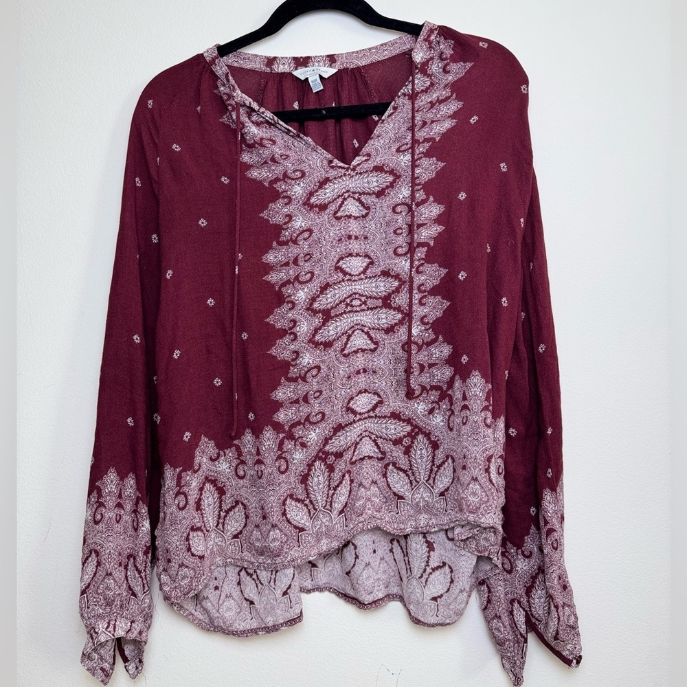 Lucky Brand Burgundy Patterned Blouse